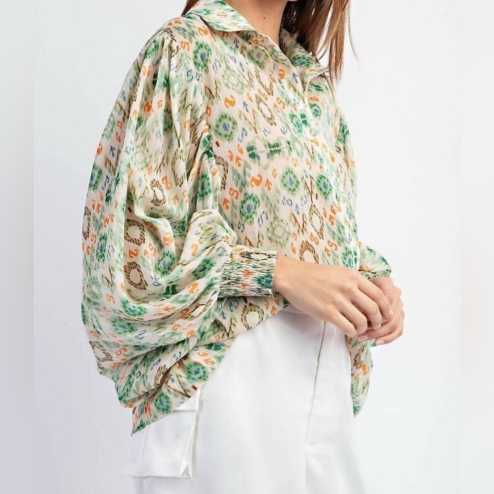Boho Balloon Sleeve Blouse Size Large